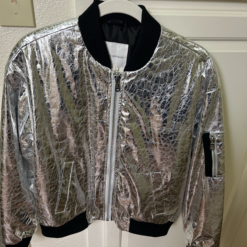 Anthropologie Avec Les Filles Crackle Metallic Bomber Jacket size small